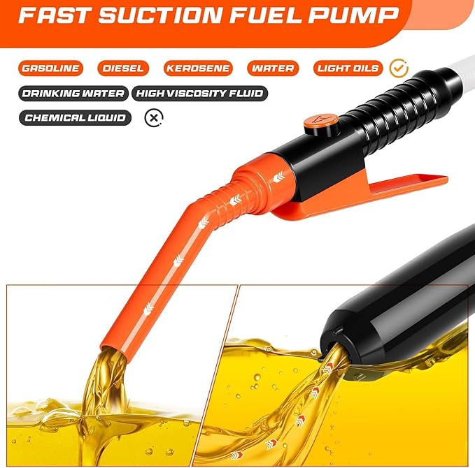 Electric Fuel Transfer Pump, 2.4 GPM Portable Fluid Transfer Siphon Pump with Oil Pipeline, Battery Gas Pumps with 47 Inches Hose &Gloves for Car/RV(Orange)