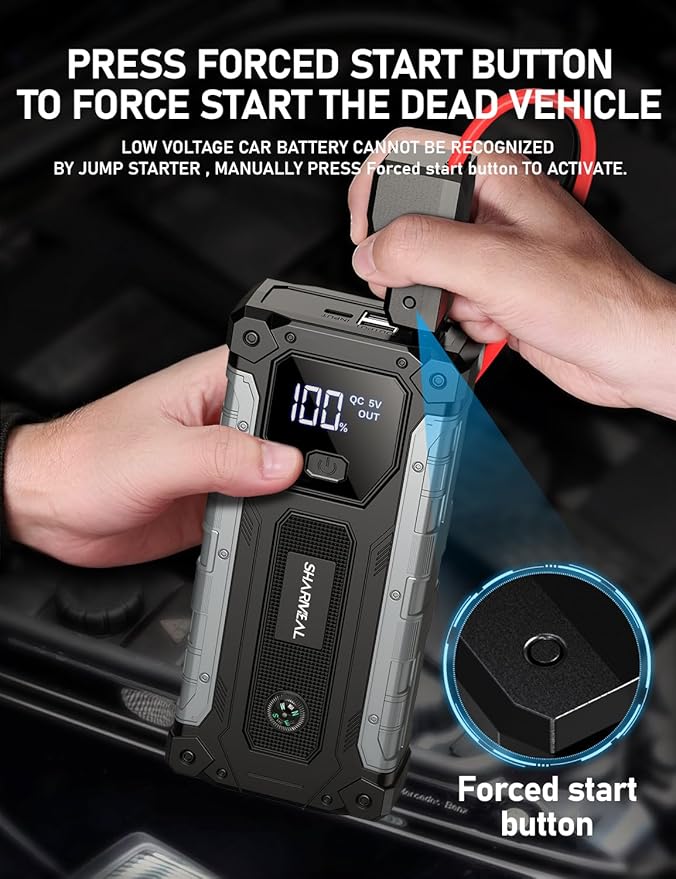 Sharmeal Car Jump Starter 6500A, Jump Starter Battery Pack for All Gas and 10.0L Diesel, 12V Portable Jump Box with LED Light