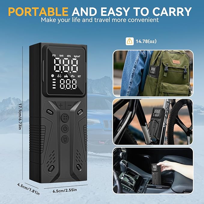 Tire Inflator Portable Air Compressor, High-Speed 150PSI Cordless Air Pump for Car Tires with Powerful Battery, Auto Shut-Off - Portable Tire Pump for Car, Bike, Motorcycle and Balls 2 (Pack)
