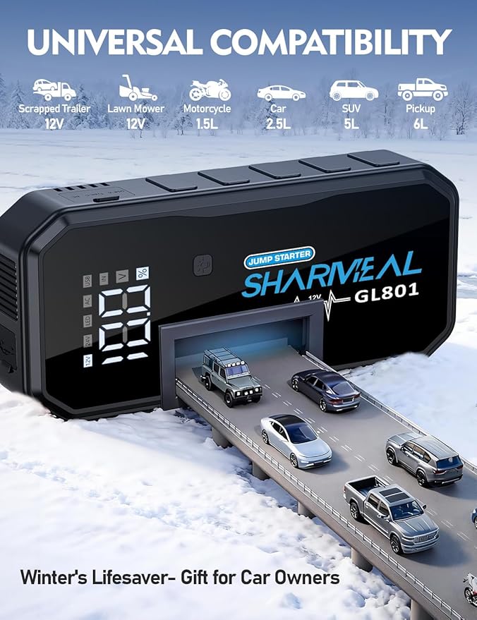 Sharmeal 21-in-1 8000A Jump Starter, 20000mAh Car Booster Pack with PD 35W Super Fast Charging, 12V Jump Starter Battery Pack for All Gas and 12.0L Diesel, Portable Jump Box with LED Light