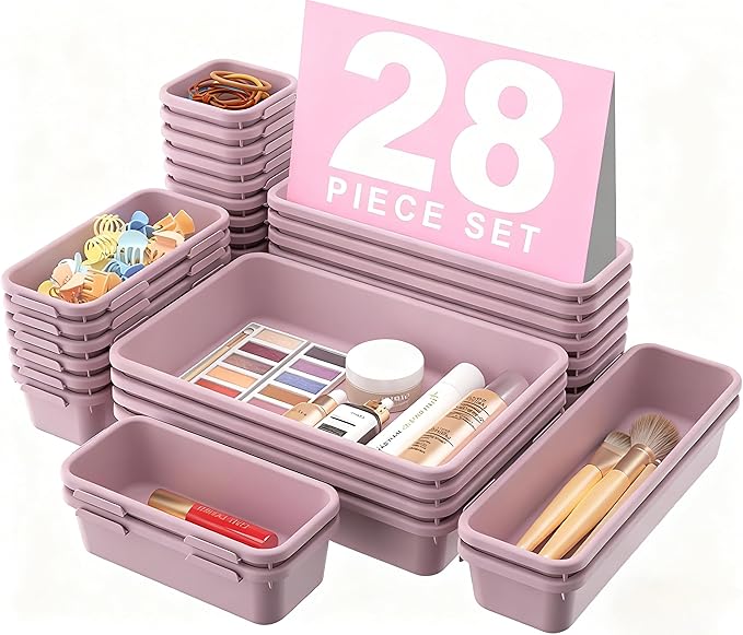 【Military Grade】A-LuGei Drawer Organizer,【𝟱𝗦𝗶𝘇𝗲】Makeup organizer,【Holds 177 Items】Bathroom Organizers and Storage,Organization and Storage,Desk Drawer Organizer for Vanity【Lilac】
