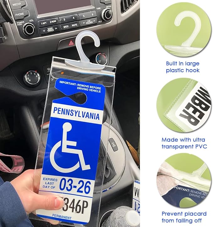 TB Tbuymax Handicap Parking Placard Holder, Ultra Transparent Disabled Permit Protective Cover with Large Hanger by Tbuymax (10.6" x 4.5", Placard is NOT Include)