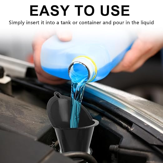 Long-Neck Oil Funnel for Automotive – Multi-Function Plastic Funnel for Oil, Gas & Lubricants – Universal Car Accessory (Black (2-Pack))