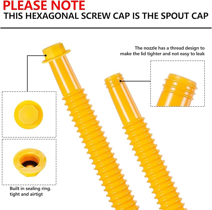 Gas Can Spout Replacement Kit, Gas Can Nozzle Replacement (6 Kit-Yellow) All gaskets are installed and ready to use upon receipt. For 1/2/5/10 gallon gas can. Easy and convenient to use
