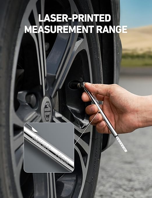 AstroAI Pencil Tire Pressure Gauge (10-75PSI,100PSI,120PSI), Valve Caps with Case, Stainless Steel Body, and Metal Made Nozzle 3 Measurements for Cars, Bikes, Vehicles
