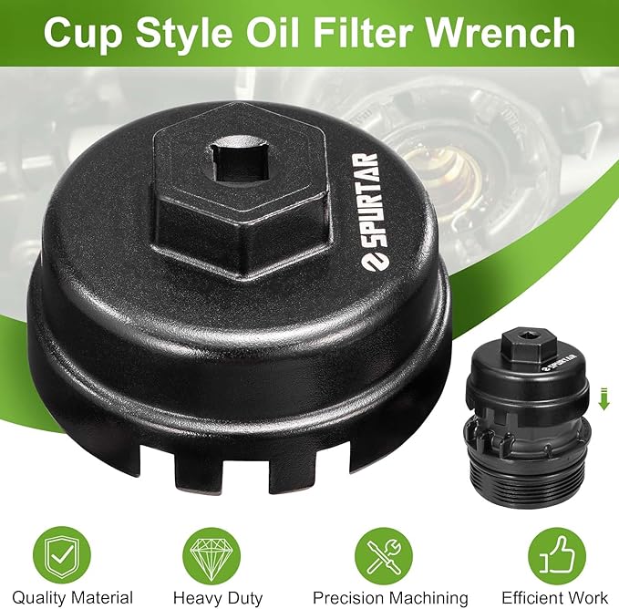 Spurtar Oil Filter Wrench for Toyota 6 Slots 14 Flutes Oil Filter Removal Tool 64mm Oil Filter Cap Wrench for Corolla, Prius, Prius Prime, Prius V, Matrix, CT200h, Scion iM/iQ/xD 1.8L Engine