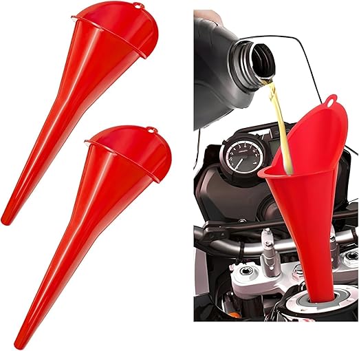 Long-Neck Oil Funnel for Automotive – Multi-Function Plastic Funnel for Oil, Gas & Lubricants – Universal Car Accessory (Red (2-Pack))