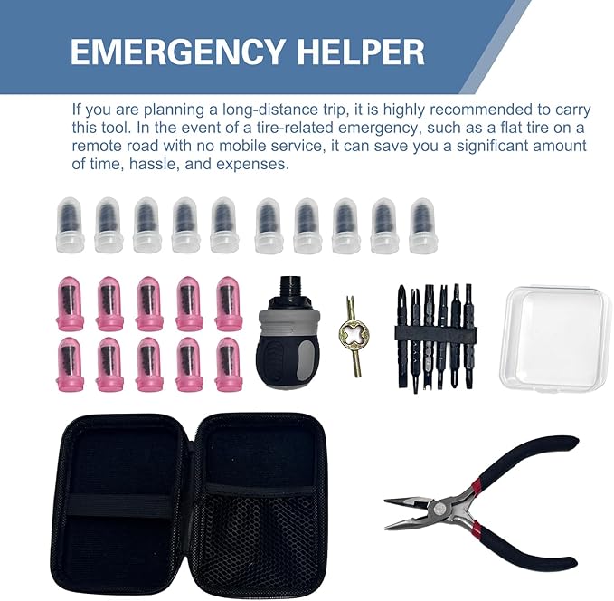 Tire Repair Rubber Nail Kit with Ratcheting Screwdriver, Needle-Nose Pliers & Organizer Case, Fast Self-Service Tool for Car, Truck, Motorcycle, Tractor Tire Puncture Repair