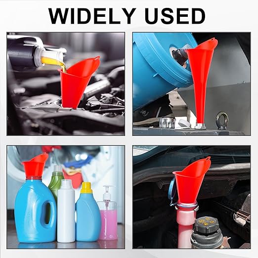 Long-Neck Oil Funnel for Automotive – Multi-Function Plastic Funnel for Oil, Gas & Lubricants – Universal Car Accessory (Red (2-Pack))
