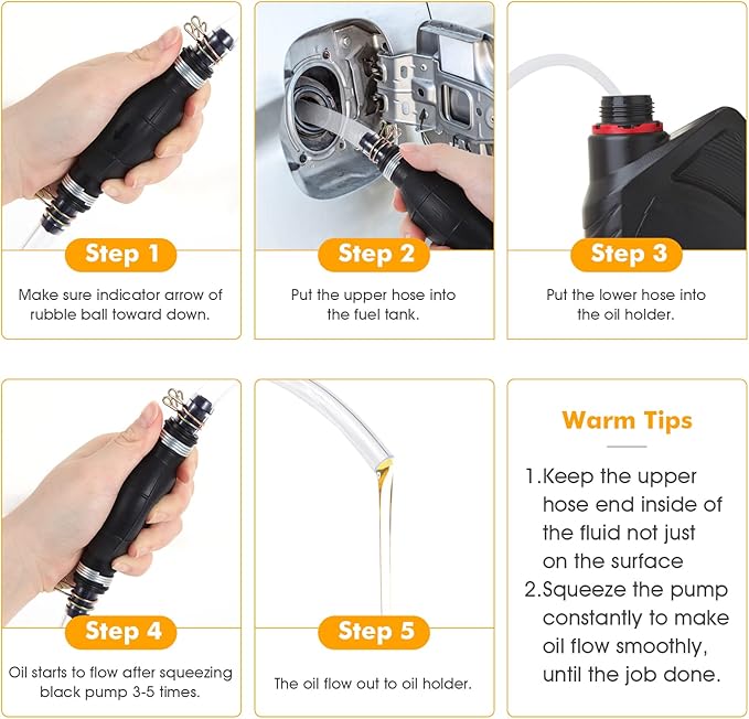 H-veenjor 3/8" Boat Primer Bulb Marine for Outboard Motor Universal Fuel Line Hand Primer Bulb Manual Black Rubber Fuel Transfer Vacuum Pump for Gas, Gasoline,Diesel, Water