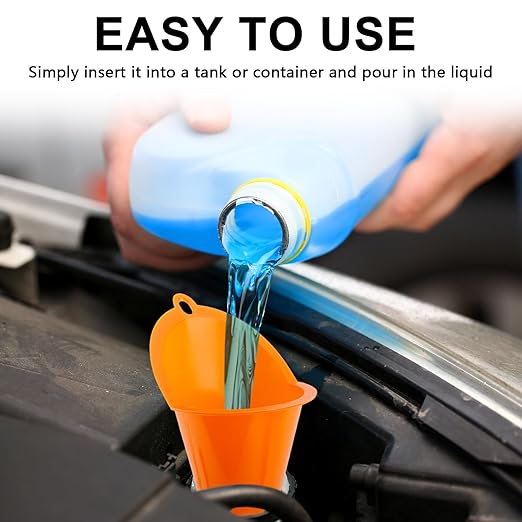 Long-Neck Oil Funnel for Automotive – Multi-Function Plastic Funnel for Oil, Gas & Lubricants – Universal Car Accessory (Orange (2-Pack))
