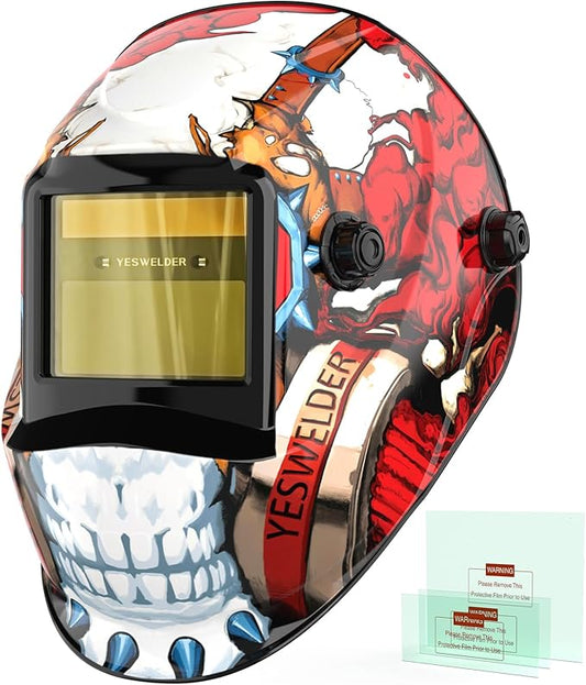YESWELDER Auto Darkening Welding Helmet, Blue Light Blocking, 1/1/1/1 True Color Solar Powered Welding Hood with 2 Arc Sensors, Wide Shade 3.5/9-14 Welder Mask for TIG MIG ARC and Grind