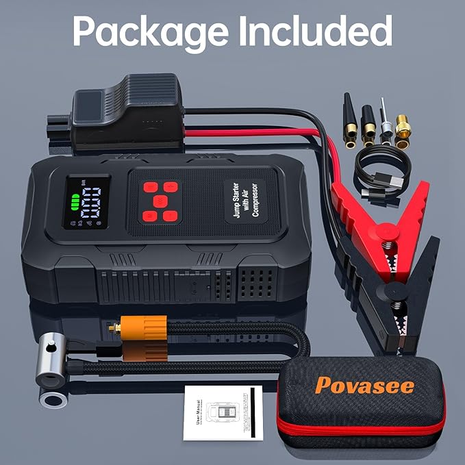 5000A Jump Starter with Air Compressor,A1 Car Jumper Starter with 150PSI Tire Inflator 12V Jump Box with LCD Display,Flashlight,Storage Case (Up 10L Gas/8L Diesel Engine