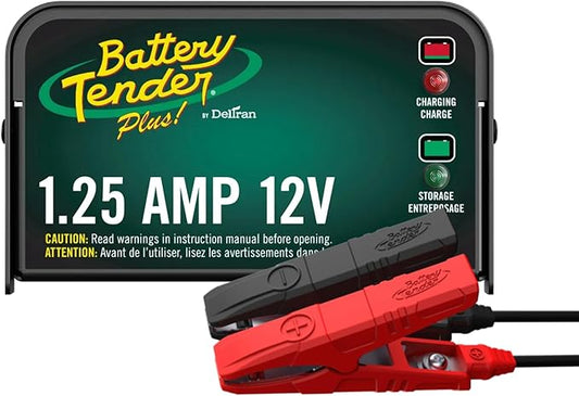 Battery Tender Plus 12V 1.25 AMP Car & Motorcycle Battery Charger and Maintainer, Float Charge for Automotive, and ATVs - Smarter Than a Trickle Charger