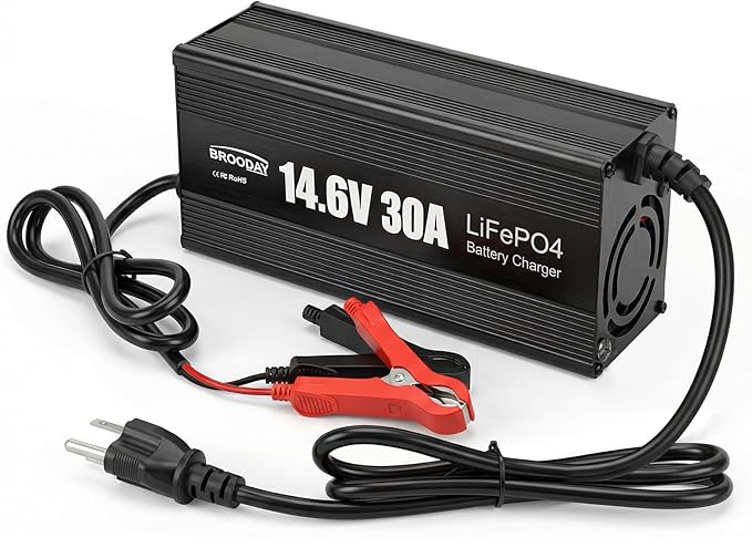 12V 30A LiFePO4 Battery Charger, 14.6V Lithium Battery Charger, Fast Charging, Over-Current and Over-Voltage Protection for 12V Lithium Iron Phosphate Batteries