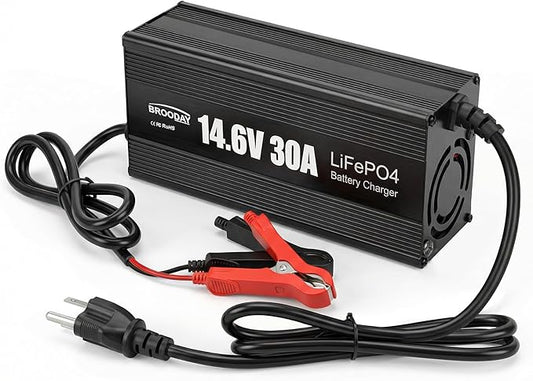 12V 30A LiFePO4 Battery Charger, 14.6V Lithium Battery Charger, Fast Charging, Over-Current and Over-Voltage Protection for 12V Lithium Iron Phosphate Batteries