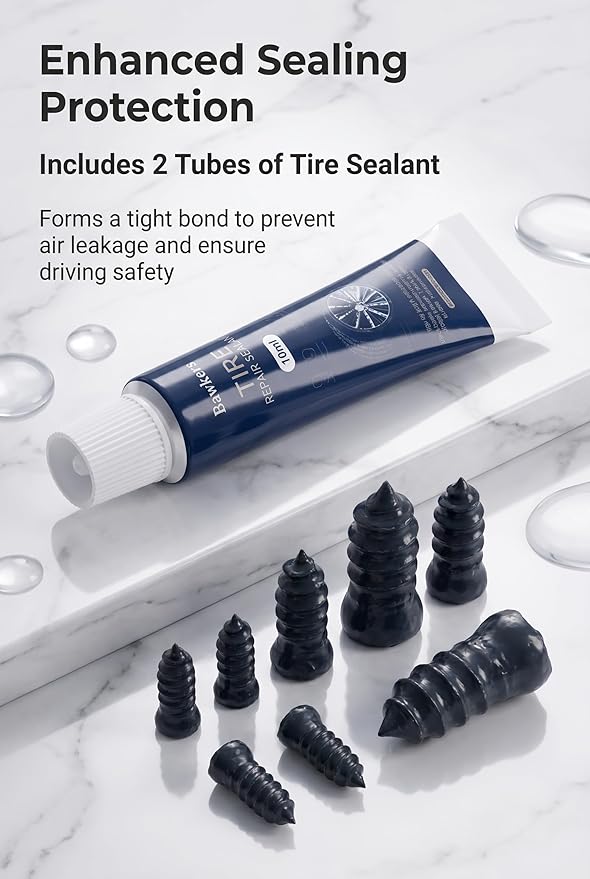 65 PCS Tire Repair Rubber Nails Kit with 2 Tubes of Black Tire Sealant Glue, 2026 New Screw in Tire Plugs Kit, Fast Self-Service Tire Repair Screws Kit for Car Motorcycle Truck Tractor Puncture Repair
