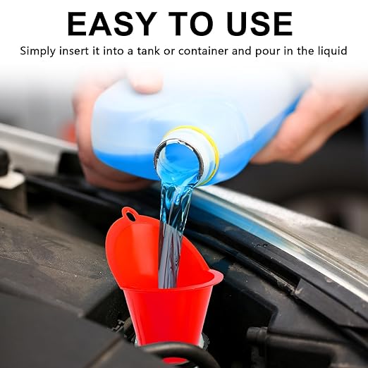 Long-Neck Oil Funnel for Automotive – Multi-Function Plastic Funnel for Oil, Gas & Lubricants – Universal Car Accessory (Red (1-Pack))