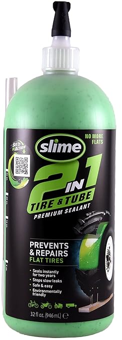 Slime 10194 2-in-1 Tire & Tube Sealant Puncture Repair Sealant, Premium, Prevent and Repair, Suitable for All Off-Highway Tires and Tubes, Non-Toxic, Eco-Friendly, 32 oz Bottle