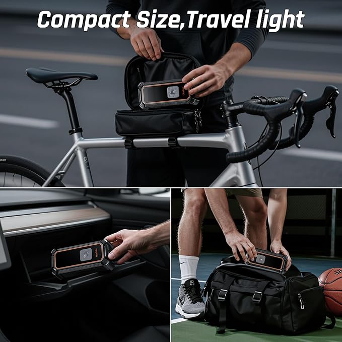 OlarHike Cordless Tire Inflator Portable Air Compressor, Dual Power - 5400 mAh & 12V DC, Air Pump for Car Tires, Bike, Motorcycle, Bicycle, Electric Pump with LED Light & Digital Pressure Gauge