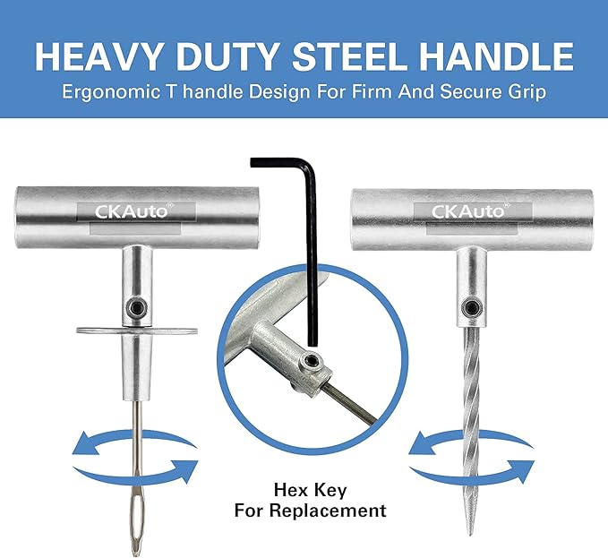 CKAuto Universal Tire Repair Kit, Heavy Duty Car Emergency Tool Kit for Flat Tire Puncture Repair, 36 Pcs Value Pack, Tire Plug Kit fit for Autos, Cars, Motorcycles, Trucks, RVs, etc.