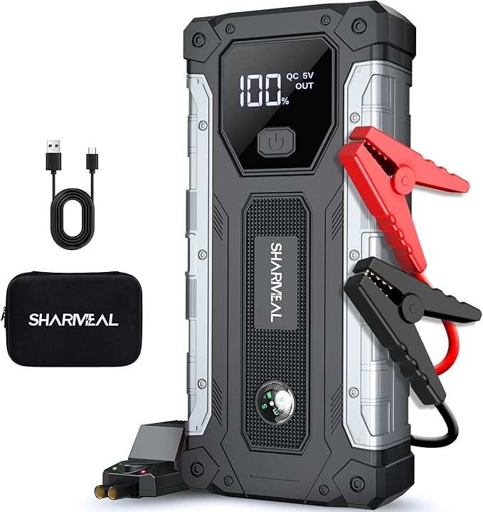 Sharmeal Car Battery Jump Starter 6500A, Jump Starter Battery Pack for All Gas and 10.0L Diesel, 12V Portable Jump Box with LED Light