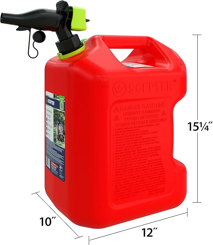 Scepter FSCG552 Fuel Container with Spill Proof Spout with Bonus Spout Extender, Rear Handle Red Gas Can, 5 Gallon
