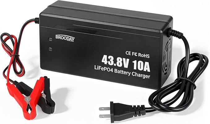 36V 10A LiFePO4 Battery Charger, 43.8V Lithium Battery Charger, Fast Charging, Over-Current and Over-Voltage Protection for 36V Lithium Iron Phosphate Batteries