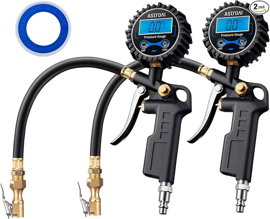 AstroAI Digital Tire Pressure Gauge with Inflator, 3-250 PSI Air Chuck & Compressor Accessories Heavy Duty with Quick Connect Coupler, 0.1 Display Resolution, 2pack