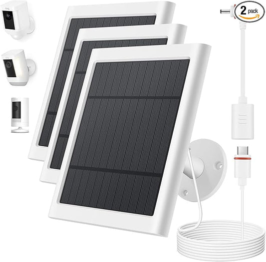 IP65 Solar Panel for Rings Camera White 3pack 4W Solar Charger Compatible with Rings Spotlight &Stick Up Outdoor Cam Battery, 10ft Long Cable with USB-C to Ring Barrel Plug Adapter