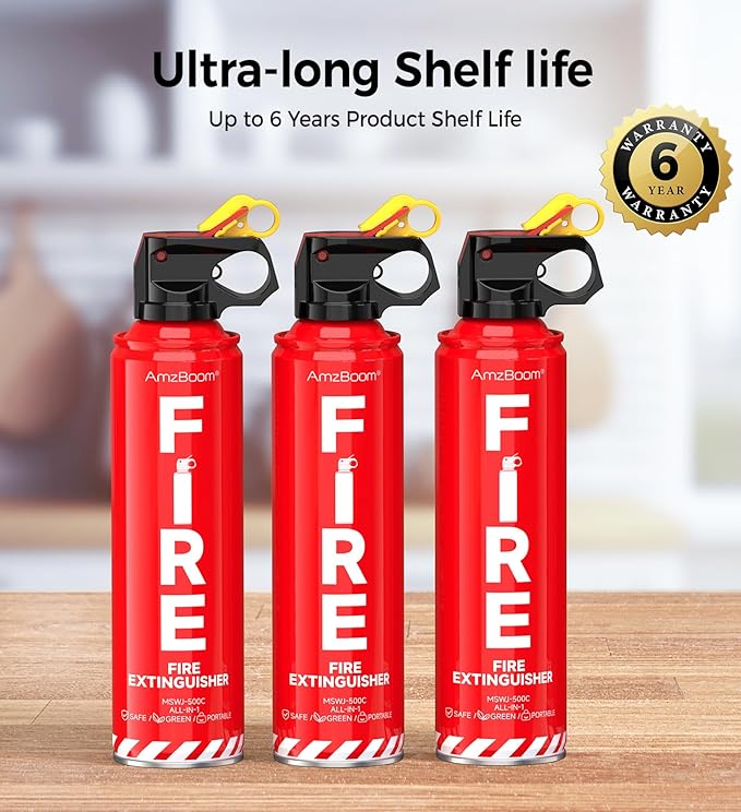 Fire Extinguisher for Home 1Pack, Kitchen, Car, and Grill,Compact Water-Based A, B, C, K Extinguisher with 6-Year Warranty and Easy Storage.