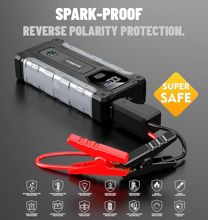 Sharmeal Car Battery Jump Starter 6000A, Jump Starter Battery Pack for All Gas and 10.0L Diesel, 12V Portable Jump Box with LED Light