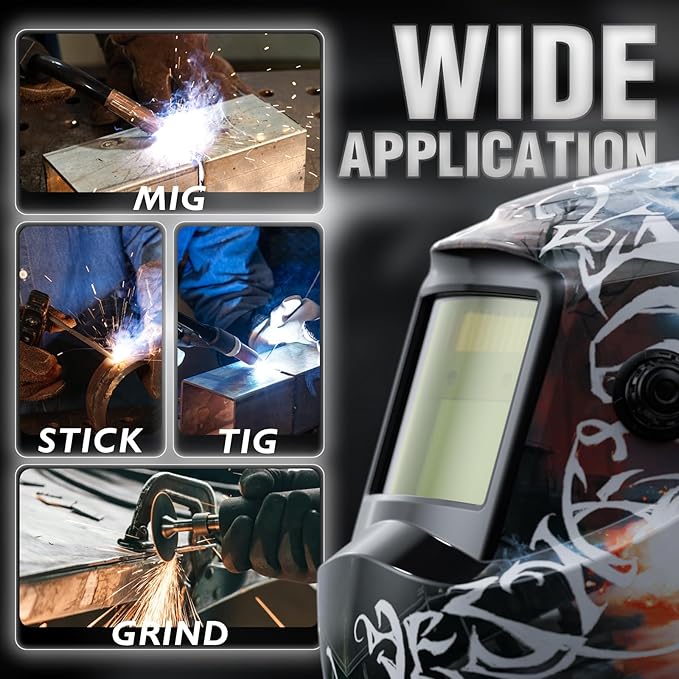 YESWELDER Auto Darkening Welding Helmet, Blue Light Blocking, 1/1/1/1 True Color Solar Powered Welding Hood with 2 Arc Sensors, Wide Shade 3.5/9-14 Welder Mask for TIG MIG ARC and Grind