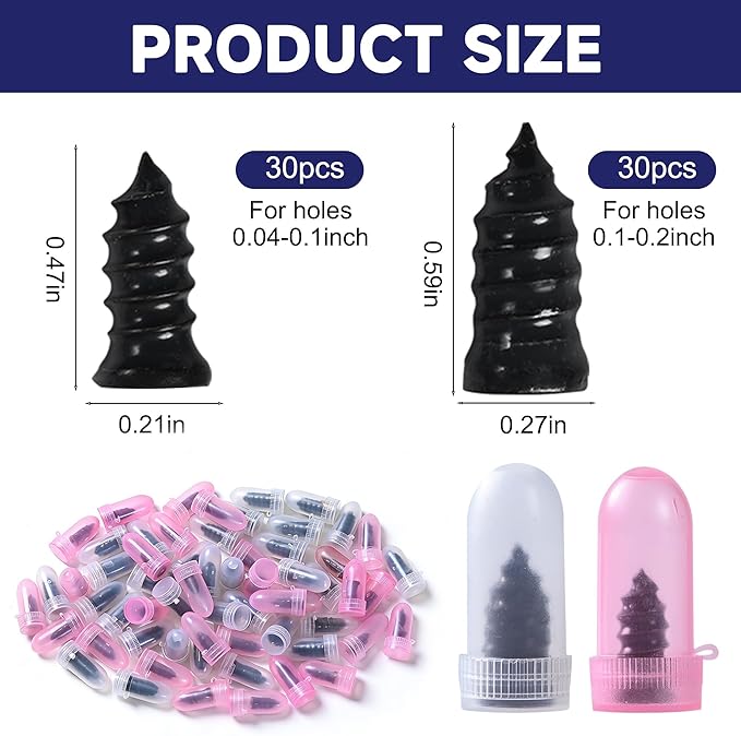 60 Pcs Tire Repair Screws, Tire Patch Kit, Screw in Tire Plugs,Quick Tool Tire Plugs, Self-Service Tire Repair Rubber Nail Kit for Patching Punctures in Vacuum Tires of Cars, Motorcycles (60)