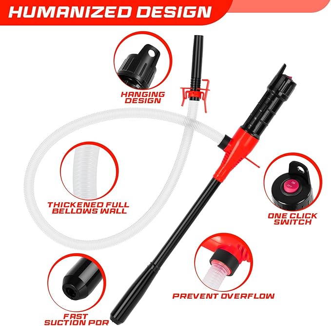 Portable Fuel Transfer Pump with 47" Hose-High Flow Hand Fuel Pump, Battery Powered Siphon Pump for Gasoline Mechanical Fuel Pumps Universal Fit for Gasoline, Vehicles, Fuel,Water Transfer（Amber）