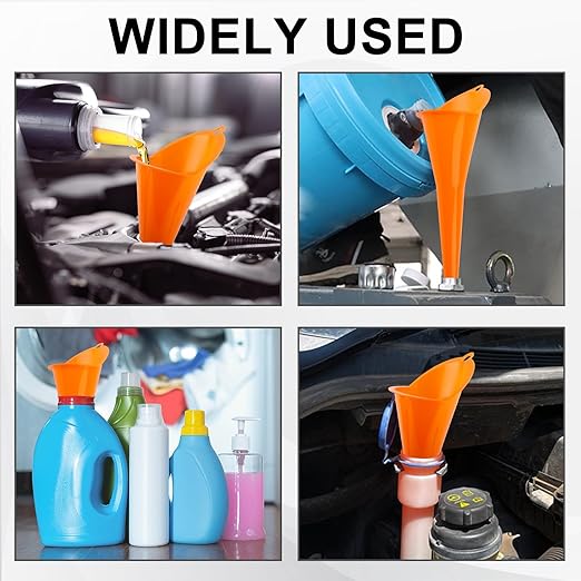 Long-Neck Oil Funnel for Automotive – Multi-Function Plastic Funnel for Oil, Gas & Lubricants – Universal Car Accessory (Orange (2-Pack))