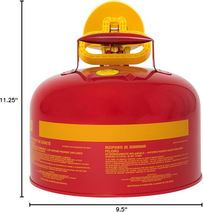 Eagle 2.5 Gallon Type I Red Safety Gas Can for Gasoline with Flame Arrester, Self-Closing Lid, and F-15 Funnel, Made in the USA, Galvanized Steel Flammable Storage Can, UI25FS
