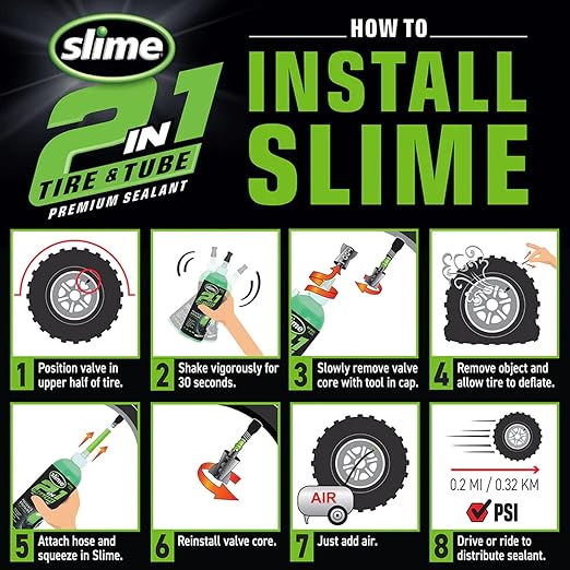 Slime 10207 2-in-1 Tire & Tube Sealant Puncture Repair Sealant, 2-in-1, Premium, Prevent and Repair, Suitable for All Off-Highway Tires and Tubes, Non-Toxic, Eco-Friendly, 1 Gallon jug