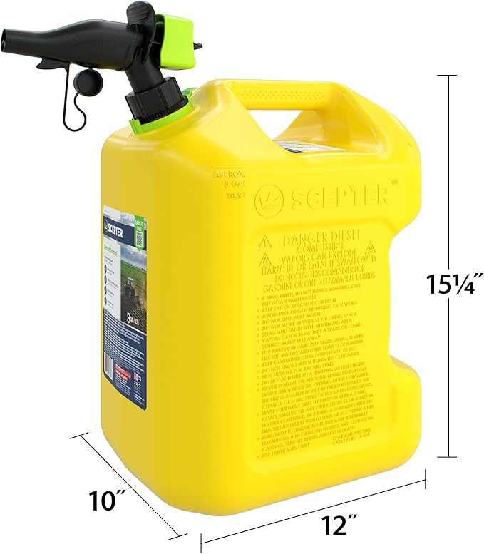 Scepter FSCD552 Fuel Container with Spill Proof SmartControl Spout, Yellow Diesel Can, 5 Gallon