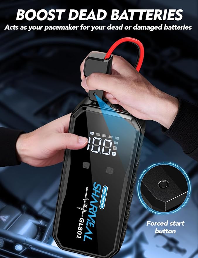 Sharmeal 21-in-1 8000A Jump Starter, 20000mAh Car Booster Pack with PD 35W Super Fast Charging, 12V Jump Starter Battery Pack for All Gas and 12.0L Diesel, Portable Jump Box with LED Light