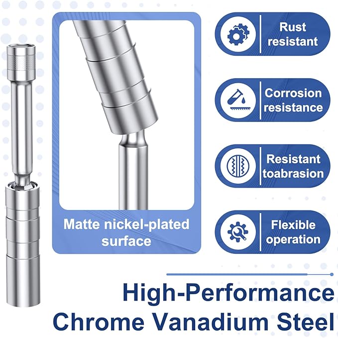 14mm Spark Plug Socket, Thin Wall 3/8" Drive Spark Plug Socket Removal Tool, 12 Point x 5.9" Total Length, 360 Degree Magnetic Swivel 9/16" Spark Plugs Socket for Most Car Models