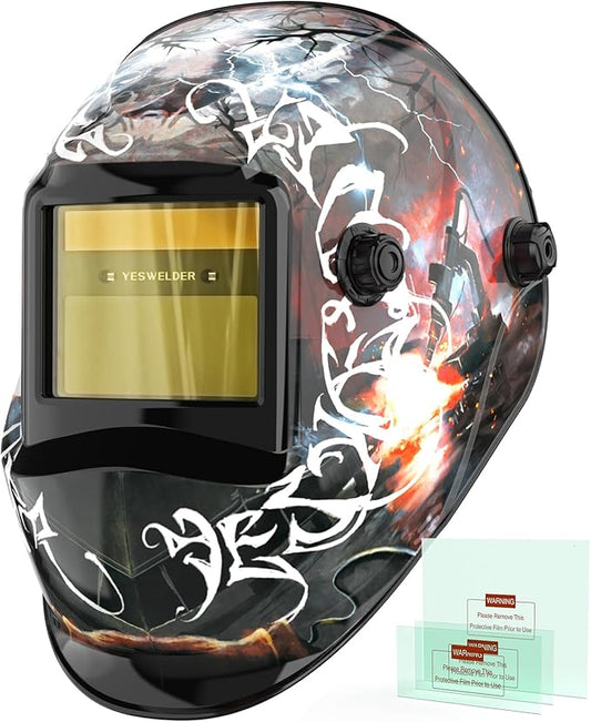 YESWELDER Auto Darkening Welding Helmet, Blue Light Blocking, 1/1/1/1 True Color Solar Powered Welding Hood with 2 Arc Sensors, Wide Shade 3.5/9-14 Welder Mask for TIG MIG ARC and Grind