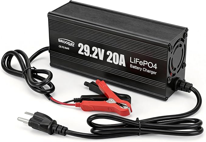 24V 20A LiFePO4 Battery Charger, 29.2V Lithium Battery Charger, Fast Charging, Over-Current and Over-Voltage Protection for 24V Lithium Iron Phosphate Batteries