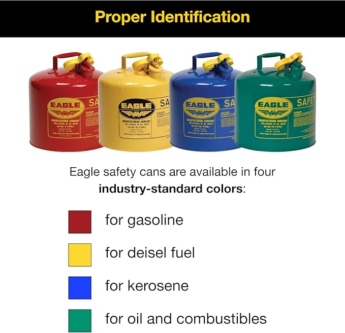 Eagle 5 Gallon Type I Yellow Safety Gas Can for Diesel with Flame Arrester and Self-Closing Lid, Made in the USA, Galvanized Steel Flammable Storage Can, UI50SY
