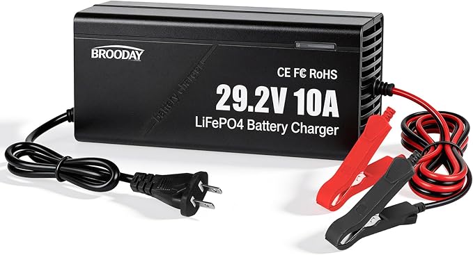 24V 10A LiFePO4 Battery Charger, 29.2V Lithium Battery Charger, Fast Charging, Over-Current and Over-Voltage Protection for 24V Lithium Iron Phosphate Batteries