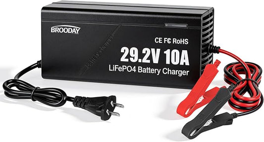 24V 10A LiFePO4 Battery Charger, 29.2V Lithium Battery Charger, Fast Charging, Over-Current and Over-Voltage Protection for 24V Lithium Iron Phosphate Batteries
