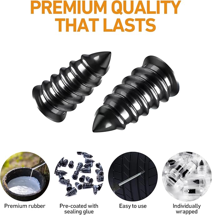 40 PCS Tire Repair Rubber Nails Kit with 2 Tubes of Black Tire Sealant Glue, 2026 New Screw in Tire Plugs Kit, Fast Self-Service Tire Repair Screws Kit for Car Motorcycle Truck Tractor Puncture Repair