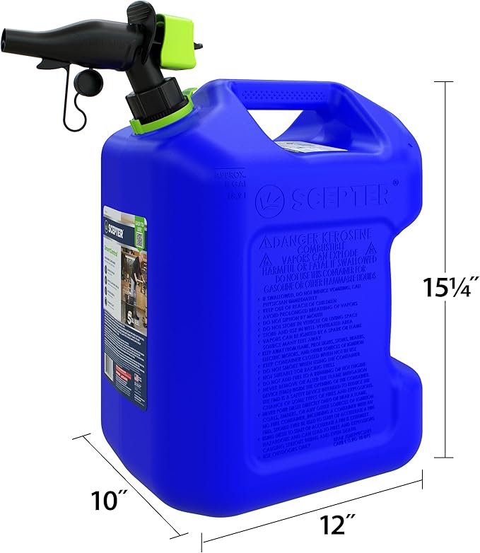 Scepter FSCK552 Fuel Container with Spill Proof SmartControl Spout, Blue Kerosene Can, 5 Gallon
