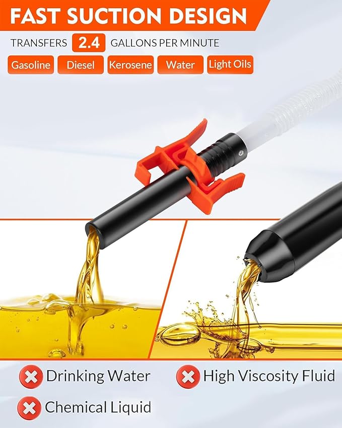 Portable Transfer Pump Battery Operated Electric Siphon Pump for Gas, Fuel, Diesel, Water Transfer 2.4 GPM Flow Oil Extractor -Easy to Use Hand Fuel Pump, Multi-Use Siphon Fuel Transfer Pump