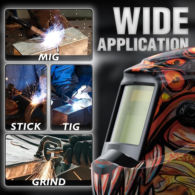 YESWELDER Auto Darkening Welding Helmet, Blue Light Blocking, 1/1/1/1 True Color Solar Powered Welding Hood with 2 Arc Sensors, Wide Shade 3.5/9-14 Welder Mask for TIG MIG ARC and Grind